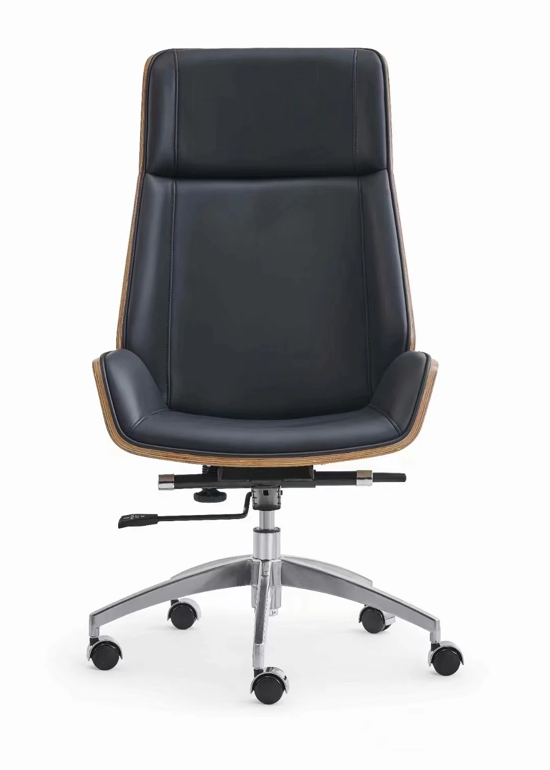 Interior D244 High Back Black PU Leather Plywood Swivel