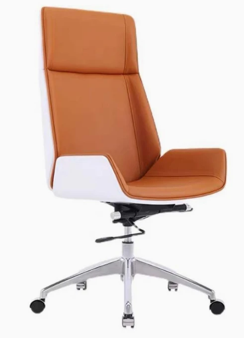 Eames Style D244 High Back PU Leather Plywood Swivel Office Chair – Tan Brown front view