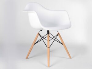 Eames DAW style chair set of 2 in white with solid natural beech wood dowel legs – white modern replica dining armchairs