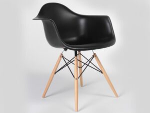 Eames style DAW chair replica in matte black with solid beech wood dowel legs – set of 2 black dining armchairs