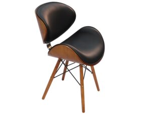 Retro style DSW faux leather Eames chair in black PU leather with curved bentwood walnut plywood shell,