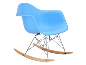 Eames style RAR rocking chair replica in light blue pastel polypropylene shell