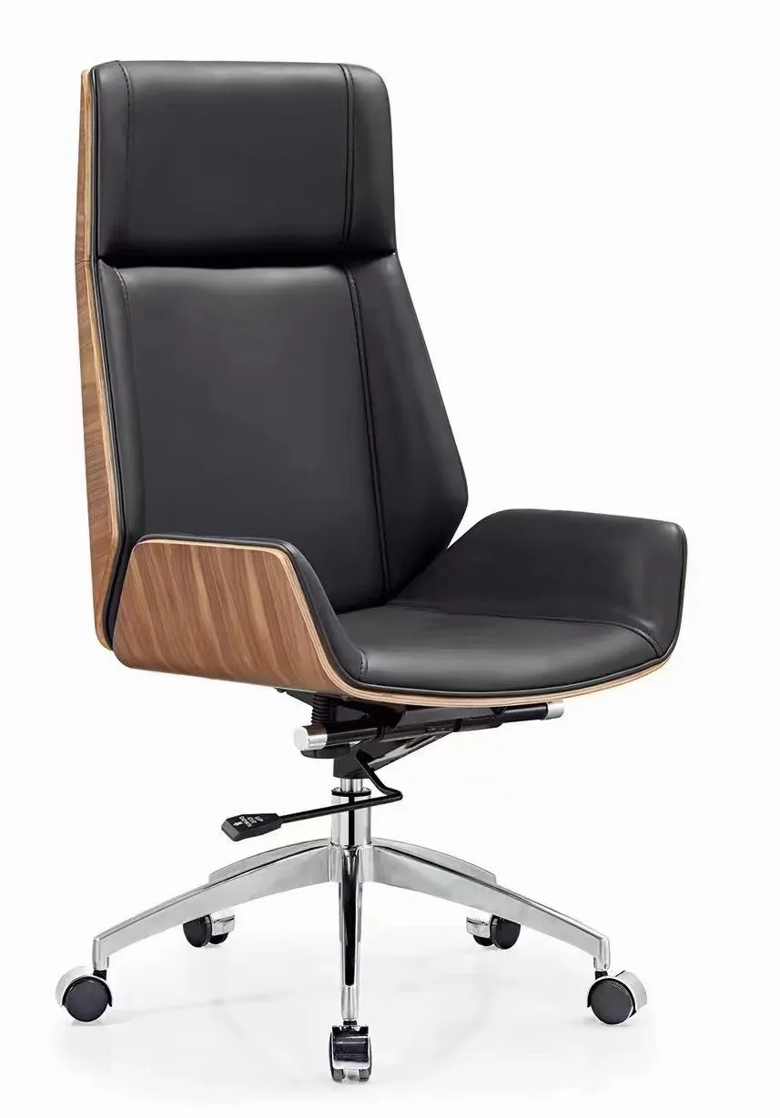 Interior D244 High Back Black PU Leather Plywood Swivel