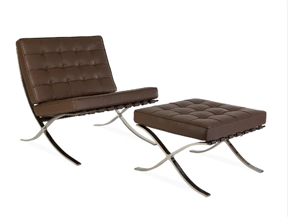 Mies Van Der Rohe Barcelona Chair and Ottoman Dark Brown