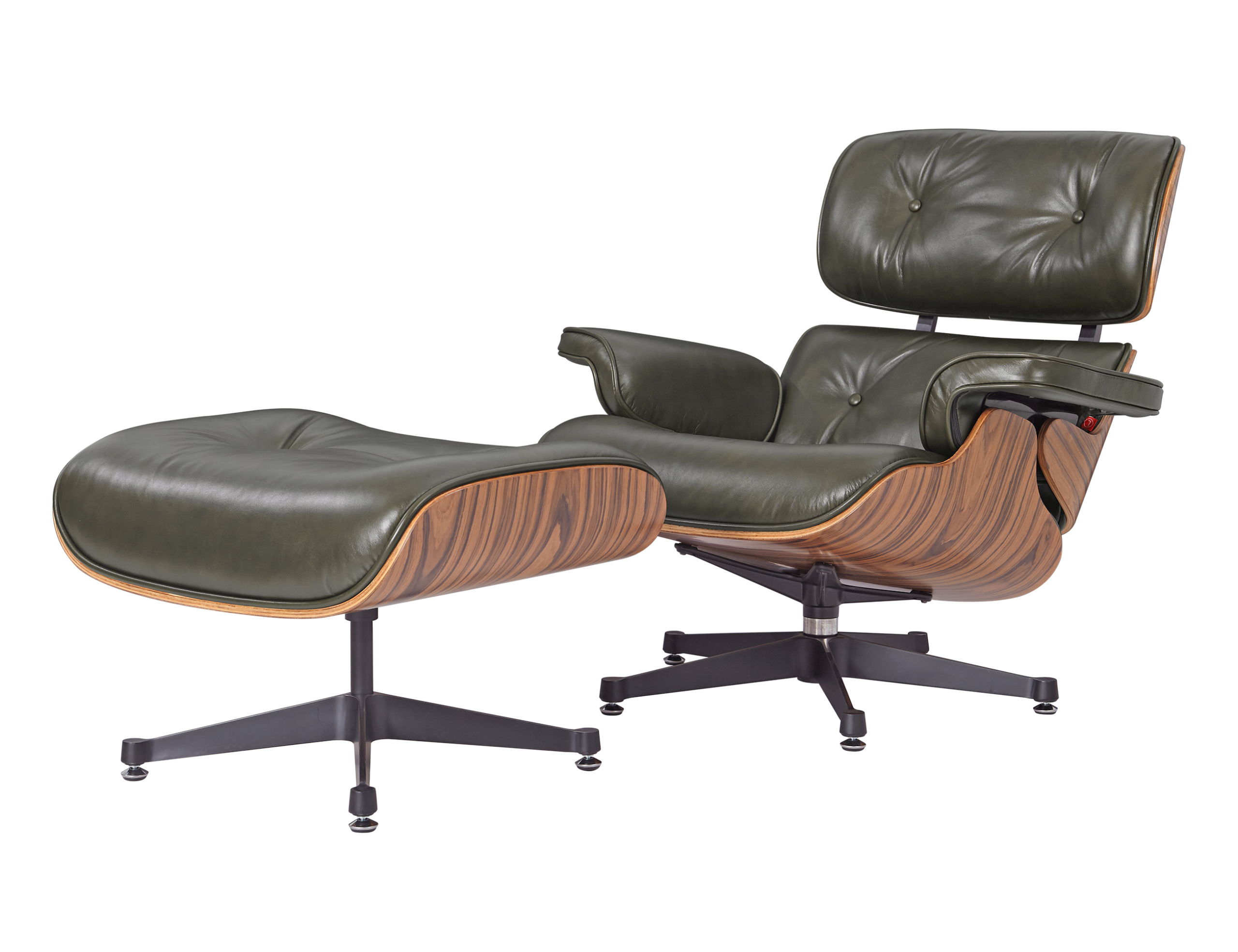 Olive green Eames style lounge chair and ottoman front view