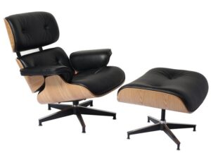 Black Eames lounge chair and ottoman replica ashwood front view