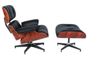 Eames Lounge Chair and Ottoman Replica – Black Leather with Natural Rosewood in modern European living room