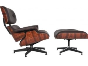 Eames Lounge Chair and Ottoman Replica – Brown Leather with Rosewood Veneer in modern European living room