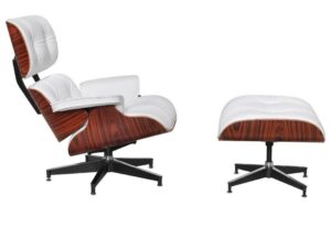 White Eames lounge chair and ottoman replica front view
