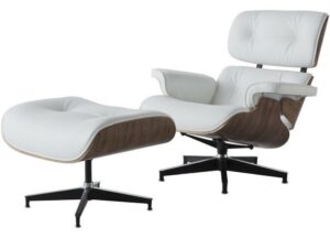White Eames style lounge chair and ottoman front view