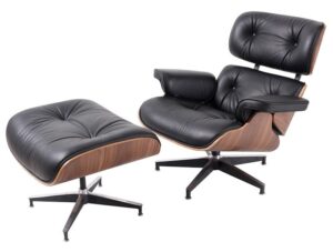 Black Eames lounge chair and ottoman replica front view