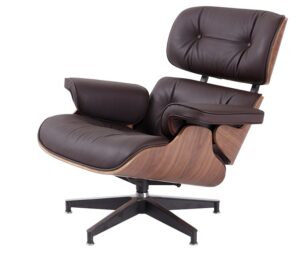 Eames Lounge Chair Replica – Brown Leather with Walnut Veneer (Chair Only) in modern European living room