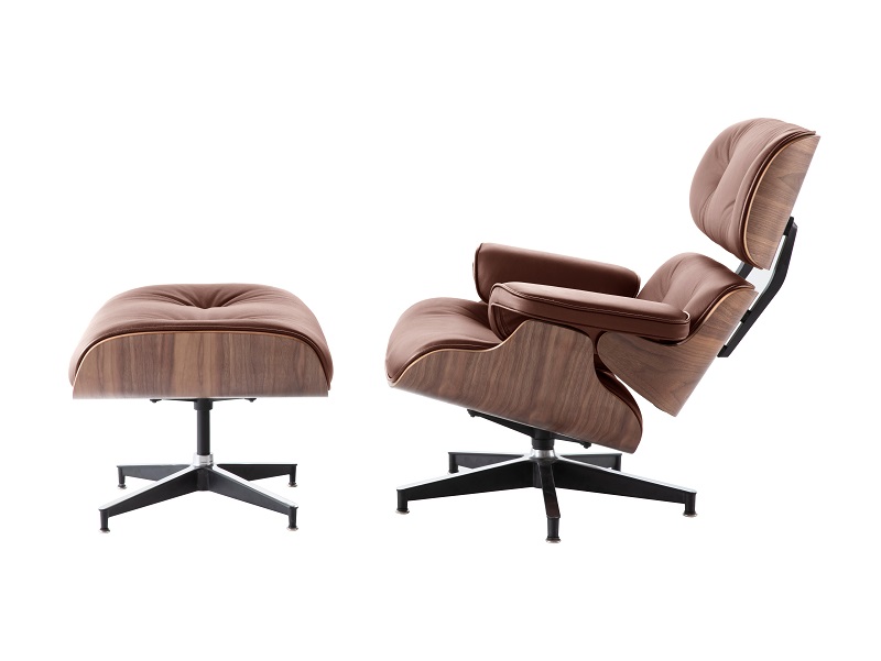 Tan brown Eames lounge chair and ottoman replica front view