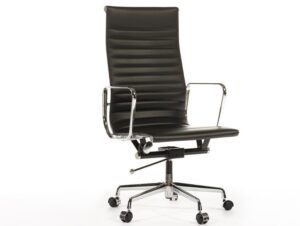 Eames Style EA119 High Back Thin Pad Ribbed Office Chair – Black Leatherfront view