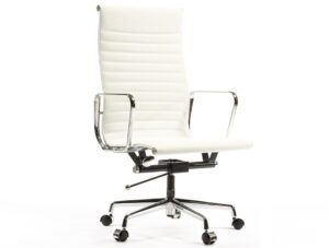 Charles Ray Eames Inspired High Back Thin Pad Ribbed Office Chair – White Leather