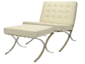 Cream Barcelona chair replica with ottoman front view