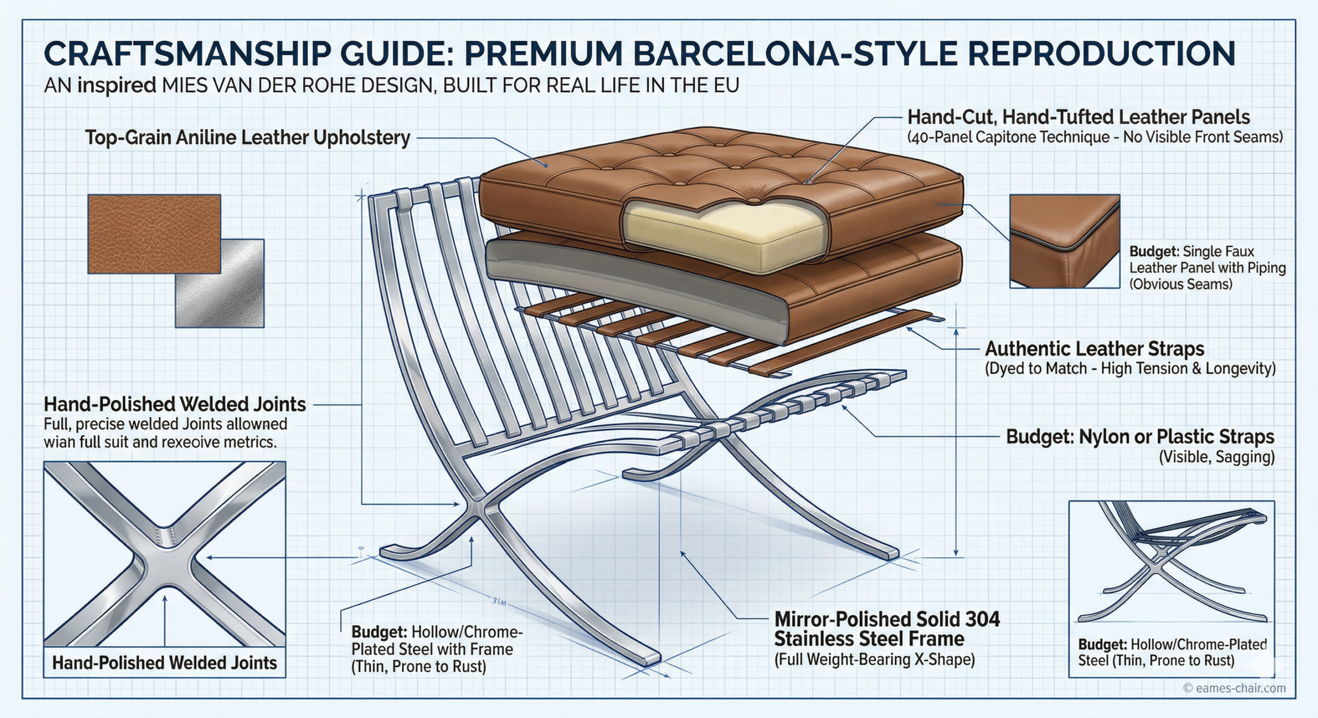 Architectural sketch of Barcelona chair design by Mies van der Rohe 1929 modernist icon