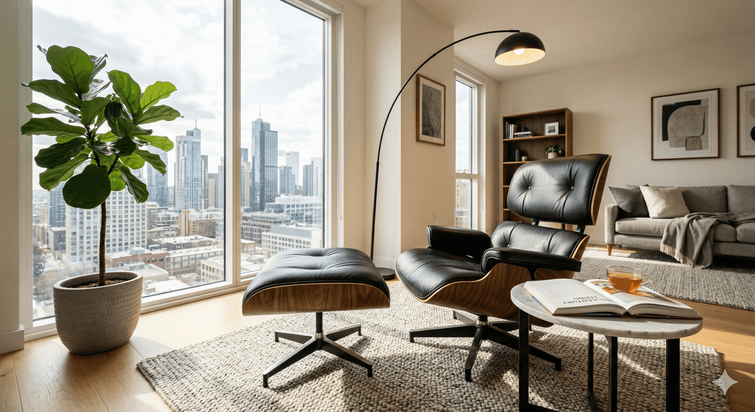 Eames lounge chair styling mistakes to avoid showing mismatched heavy furniture and cluttered accessories